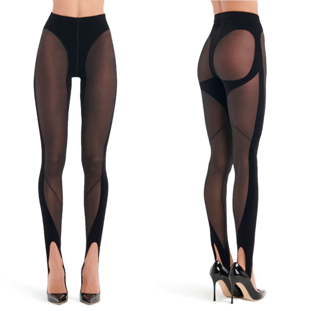 Mugler X Wolford mesh velvet panel stirrup legging pants size medium - Picture 10 of 13